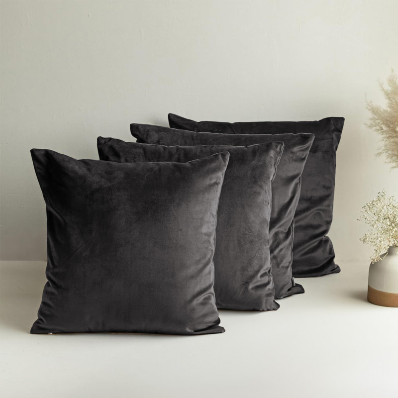 Square Luxury Velvet Throw Cushion Covers for sofa, couch set of 4, Black