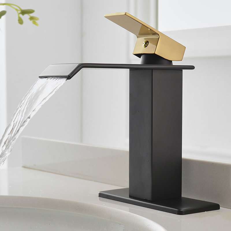 Single-Hole Single-handle Bathroom Faucet with Drain Assembly, Black/Gold