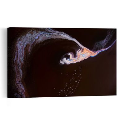 Vibrant Lake Flamingo Flight Abstract Colorful Organic Bird Flamingo Landscape Nature Wall Art Print 1 Piece Wrapped Canvas Wall Art