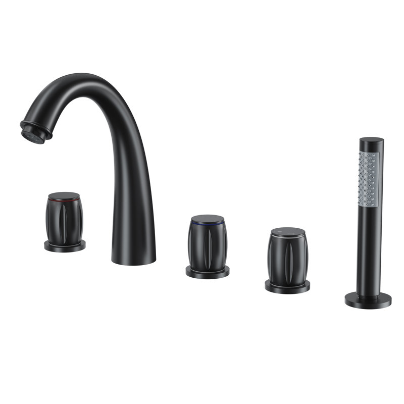 Robinet de baignoire romaine à 3 poignées à fixation sur le comptoir avec douche à main, Chrome