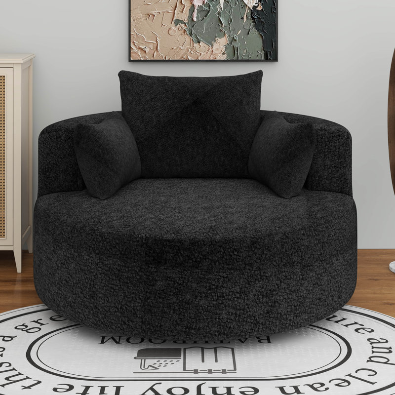 Fauteuil demi-tonneau pivotant à 360 °, siège d'appoint rond moderne et confortable avec siège extra large et profond, Noir