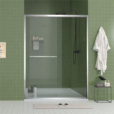 Porte de douche coulissante double en aluminium de 56 à 60 po x 70 po, porte de salle de bain coulissante avec verre trempé transparent de qualité supérieure 5/16 po (8 mm), quincaillerie de douche coulissante en chrome, finition chromée