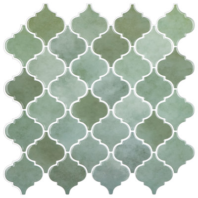 Sage Green Peel And Stick Arabesque Vinyl Tile Thicker Upgrade Design (10 Tiles/ Set)