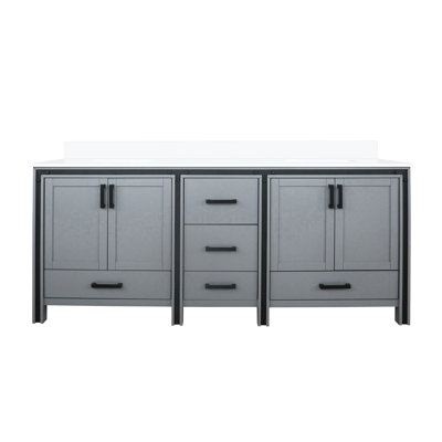 Meuble-lavabo double gris foncé 80 po x 22 po - comptoir en quartz blanc, bois massif, fermeture en douceur, grand espace intérieur, comptoir W avec rangement de comptoir à l'intérieur du tiroir,