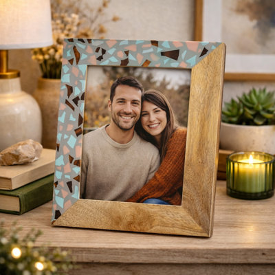 Cadre photo | Cadre photo décoratif en bois et résine fabriqué à la main | 8 x 10 pouces