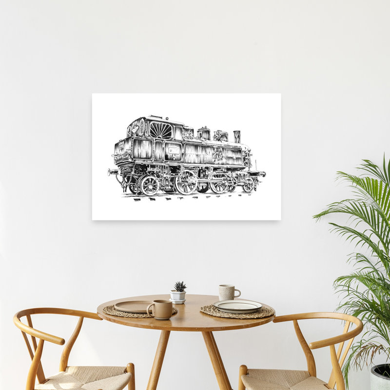 Dessin de locomotive à vapeur vintage - Affiche murale rétro industrielle classique, 24" H x 36" W
