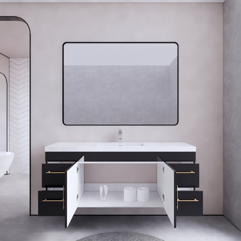 Ensemble de meuble-lavabo simple 59 po Berner, Noir lustré