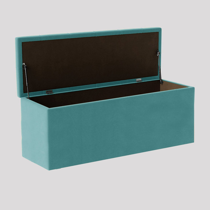  Luna Wide Chesterfield Velvet Rectangle Solid Color Standard Ottoman Box with Storage, Upholstered Deep Storage End of Bed Bench