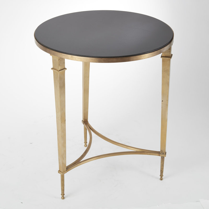 Round French Square Leg Table-Nickel, Brass/Black Granite Top