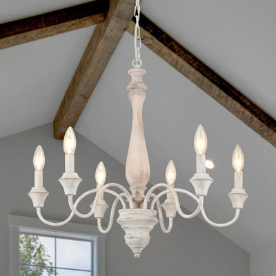 Lustre classique en bois massif à 6 lumières de style bougie avec accents patinés Barina