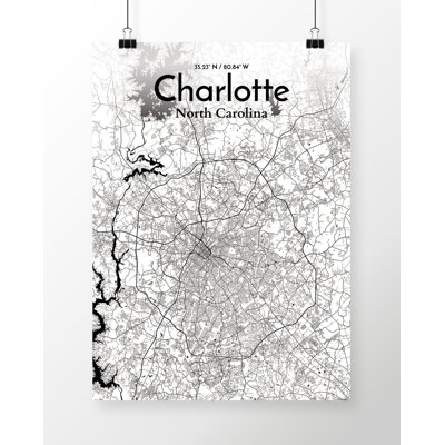 'Charlotte City Map' Graphic Art Print Poster in Ink/White