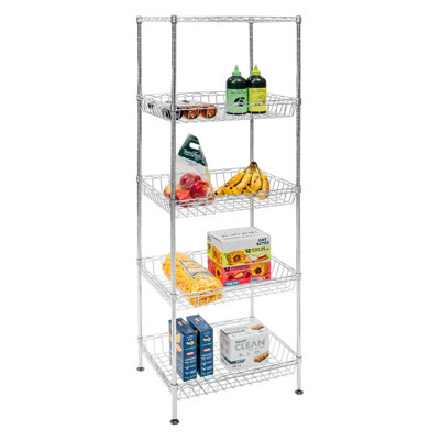 5-Tier Chrome Wire Basket Shelving, Standard Duty - 14"D X 18"W X 60"H