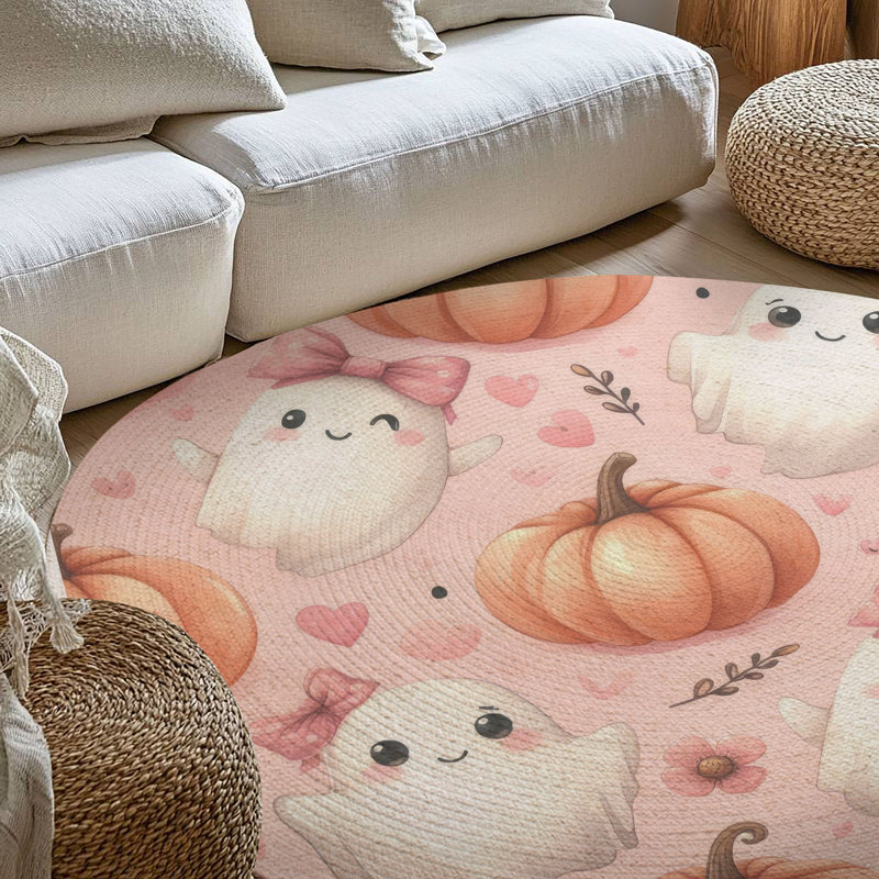 Tapis tressé Haunted Gourd Friends, Rond 5 pi
