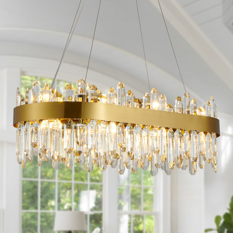Lustre en cristal ovale doré moderne 16 lumières, diamètre 30 * 13,8 pouces, réglable en hauteur, adapté au salon, à la salle à manger, à la chambre à coucher, à l'îlot de cuisine, au porche