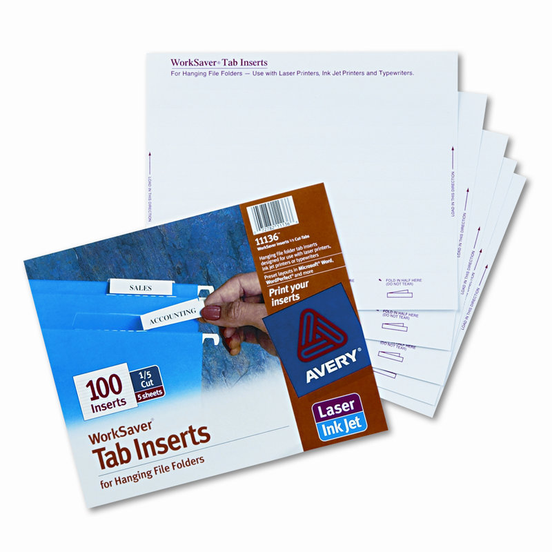 Avery® Laser/Ink Jet Inserts For Hanging File Fold Paper Hanging Files Cabinet