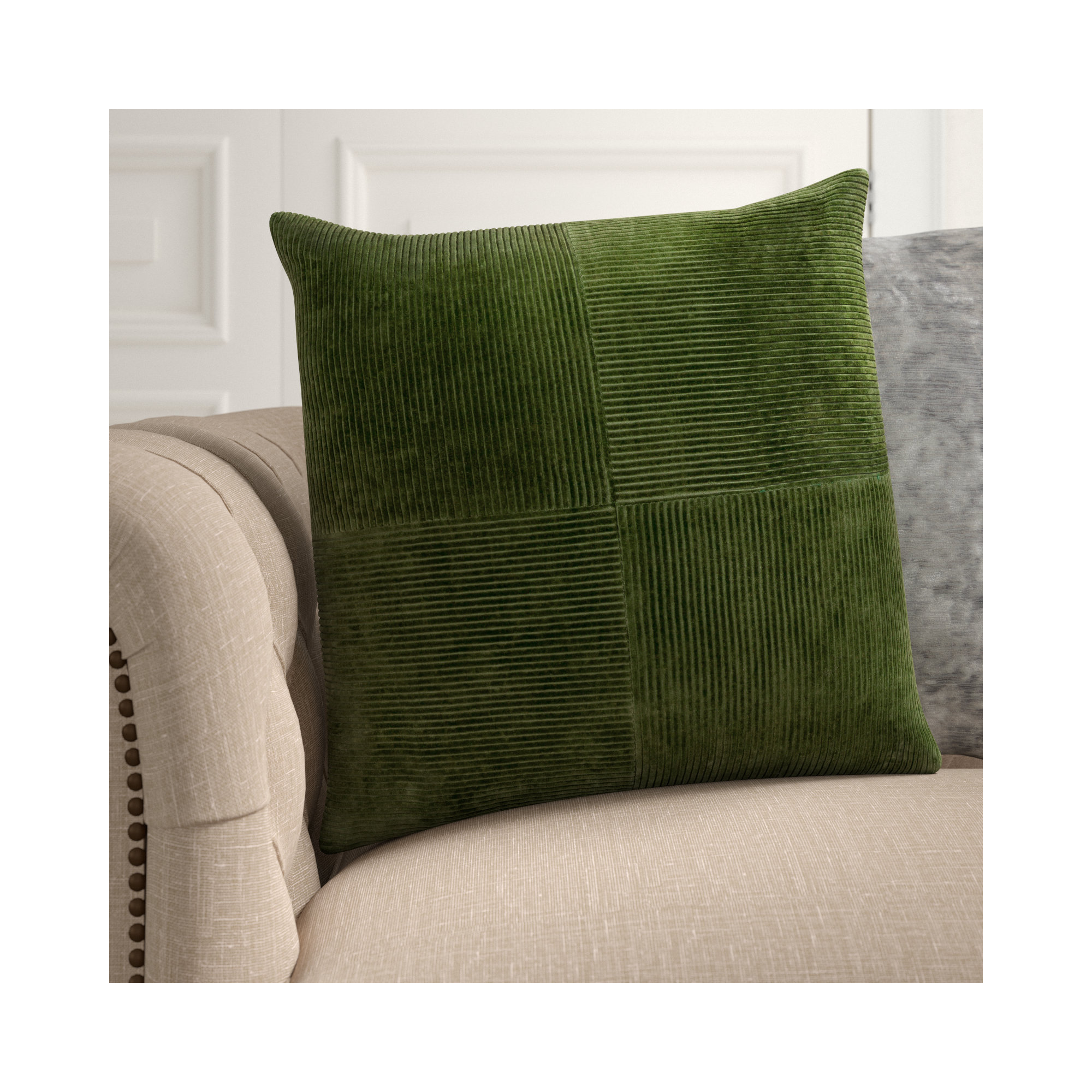 Selma Cotton Throw Pillow, Olive, 20" x 20"