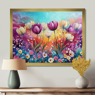 Inisha fantaisie lavande et champ de tulipes I - tulipes, art mural