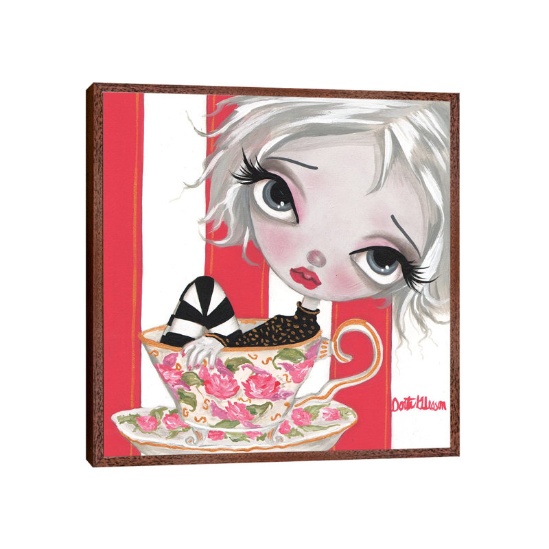 A Little Cup Of Tea by Dottie Gleason - Painting on Canvas, 93.98cm H x 93.98cm W x 3.81cm D, Classic Brown Wood Framed