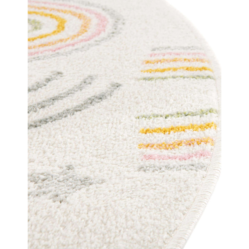 Whimsy Kids Power Loom Polypropylene Plastic Rug, Round 7'10", Blue/Yellow/Cream