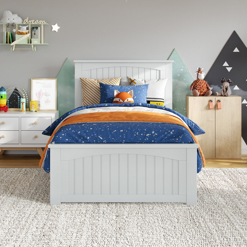 Lit plateforme en bois massif francoise avec pied de lit assorti Francoise, Blanc, Simple