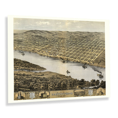 " 1869 Leavenworth Kansas Map Poster Wall Art "