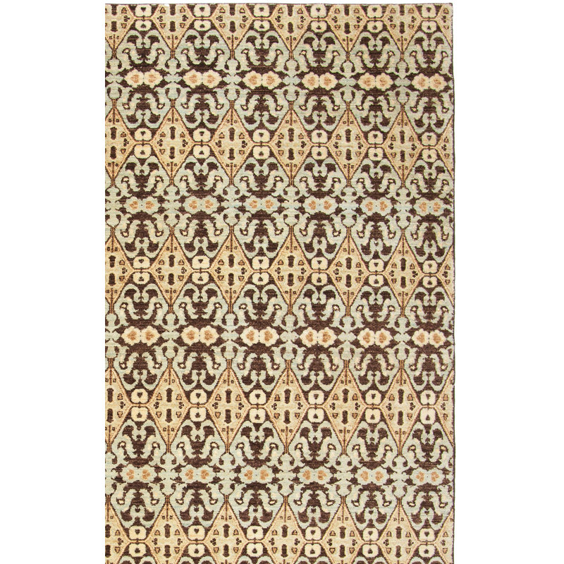 Asian Fusion Hand-Knotted Chocolate/Gold Area Rug, Rectangle 8' x 10'