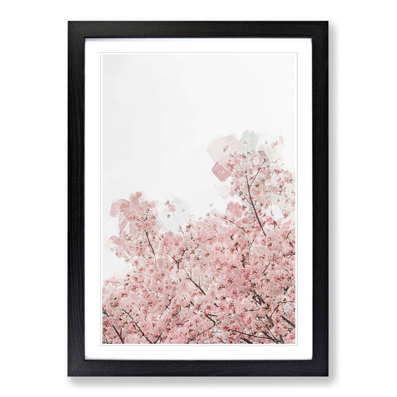 Pink Cherry Tree in Abstract - Picture Frame Graphic Art Print, Black, 76cm H x 50cm W x 2cm D