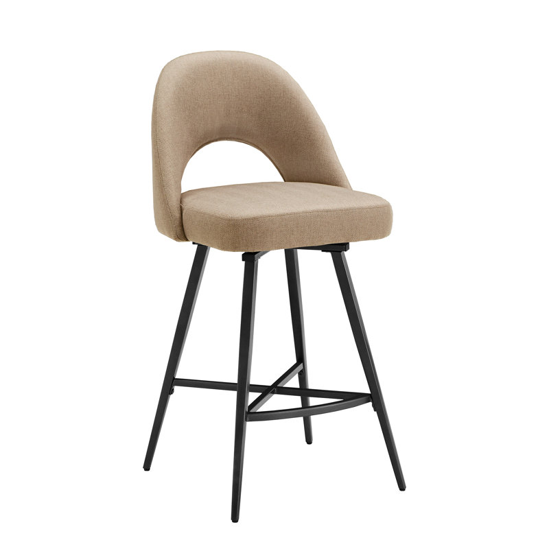 Tabouret de bar et de comptoir pivotant Etna, Tabouret de comptoir (siège d'une hauteur de 26 p, Sergé à chevrons beige