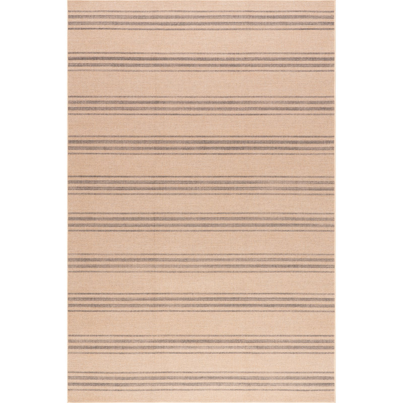Natural Beige and Brown Striped Synthetic 9' x 12' Washable Area Rug