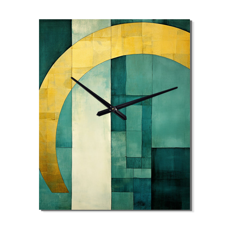 Horloge murale émeraude et dorée I - formes abstraites, Très grand