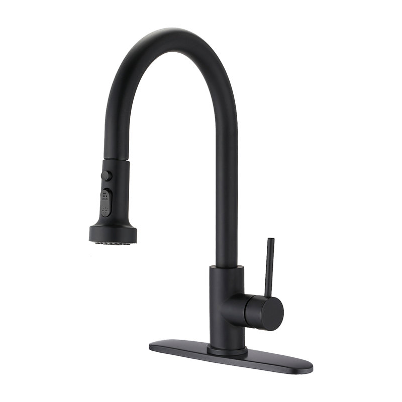 Stainless Steel Pull Down Kitchen Faucet With Soap Dispenser, Matte Black