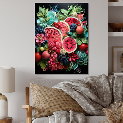 «Red Traditional Melon Harvest» - art mural en métal Melon