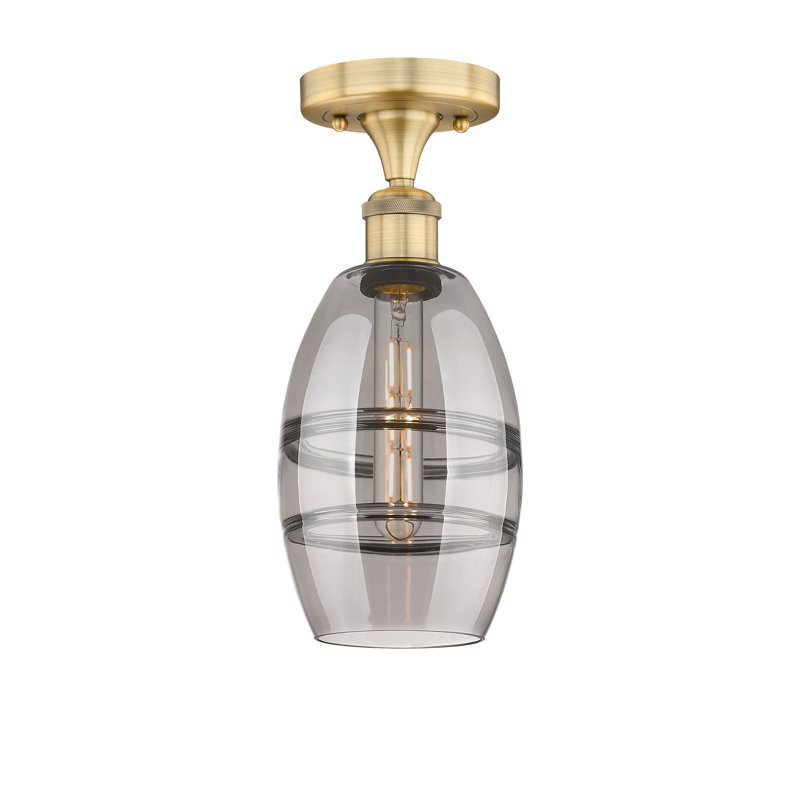 Plafonnier semi-encastré 1 lumière Edison - Abiagael, H 8,25 po x l 5,88 po x P 5,88 po, Gris fumée clair, Laiton brossé