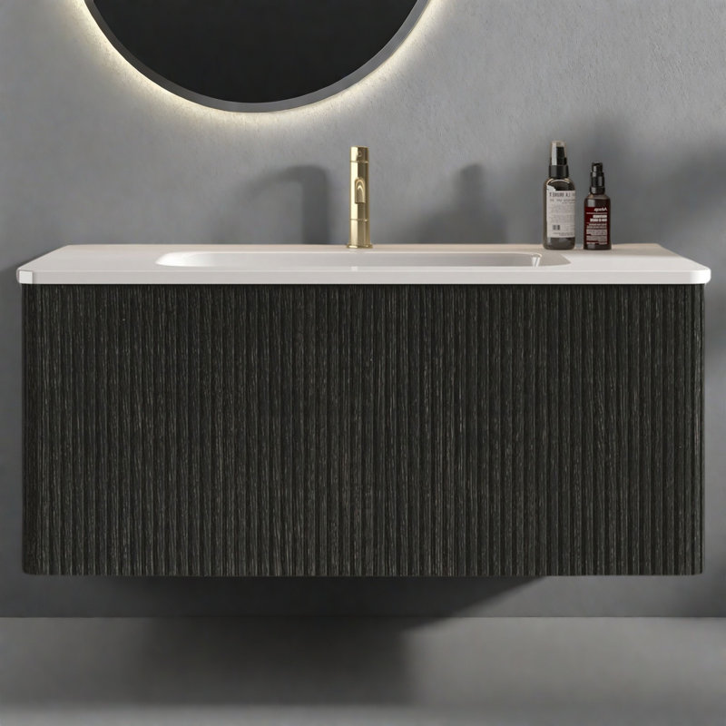 Meuble-lavabo de salle de bain avec lavabo en céramique blanche, Noir