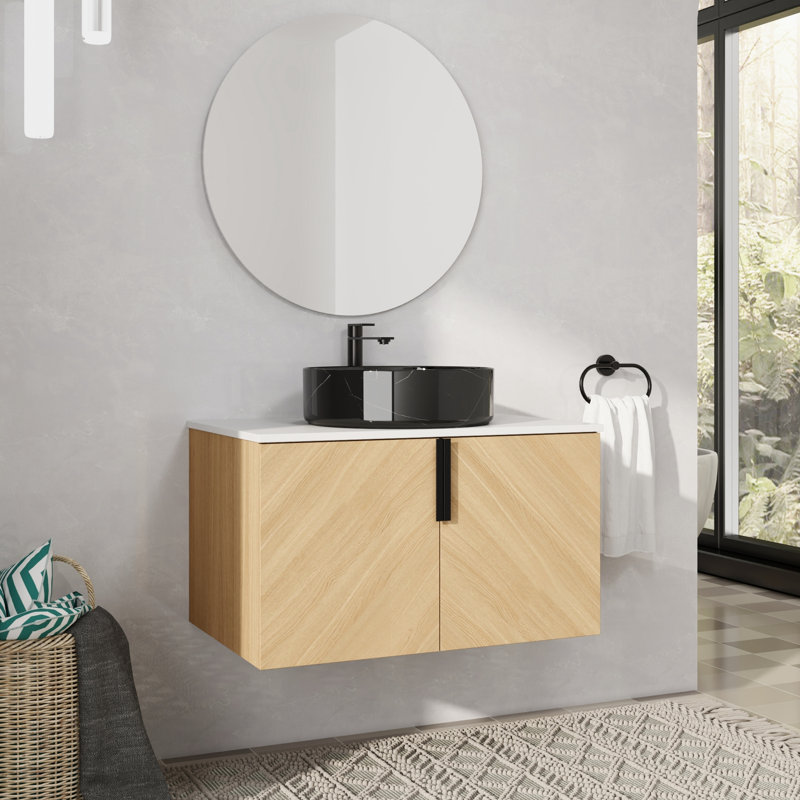 Meuble-lavabo mural simple 30 po avec lavabo en céramique, 30