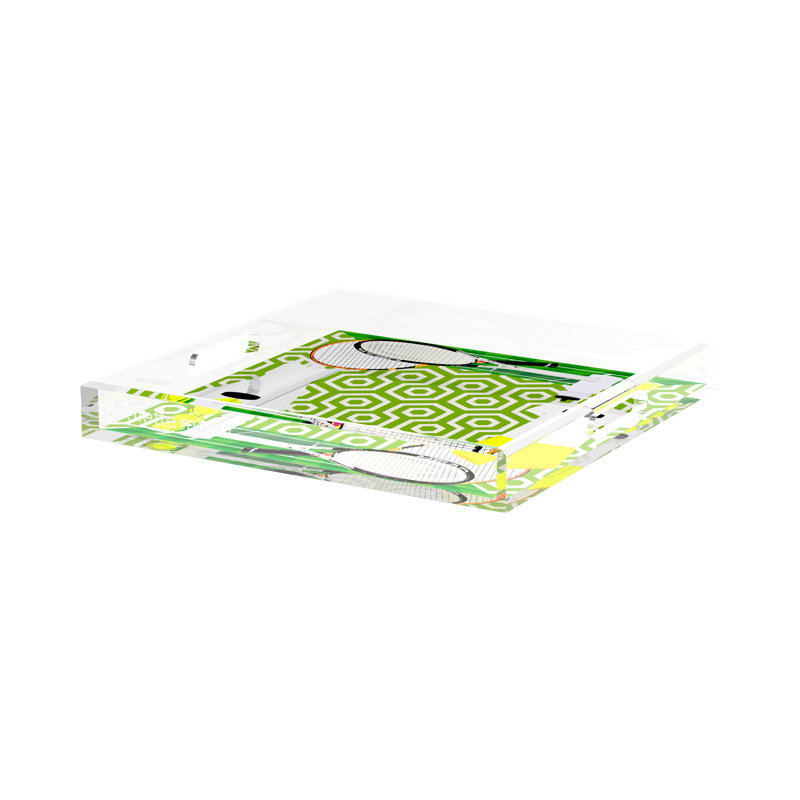 Decorative Tray, 2" H x 15" W x 15" D, Green/White