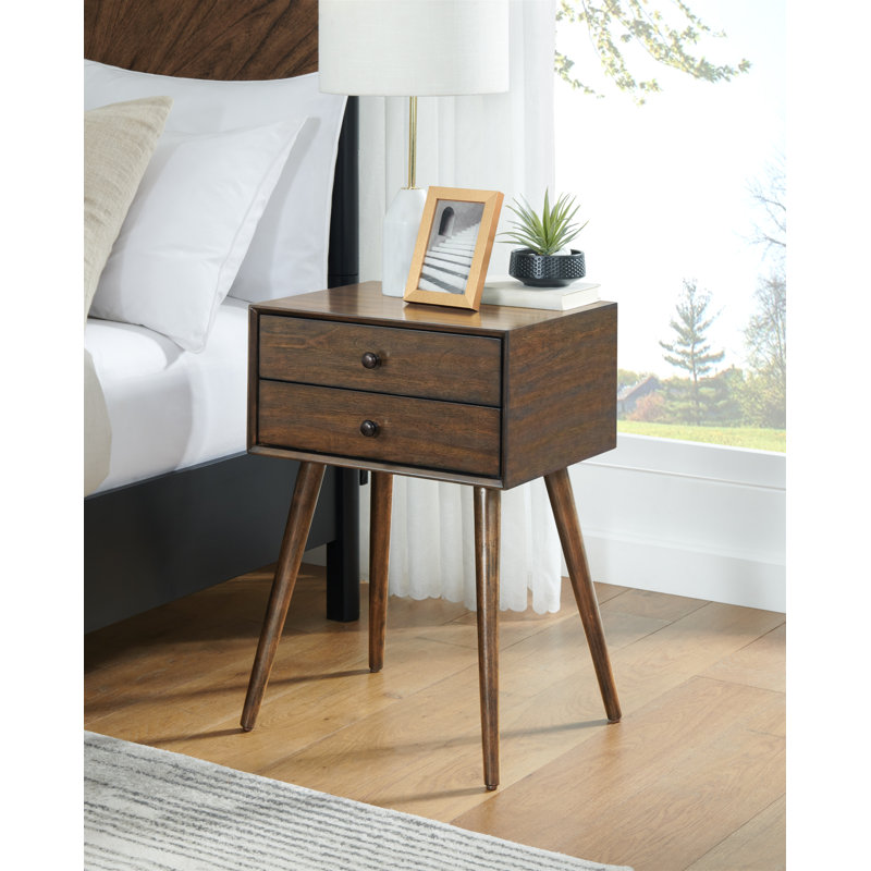 Table de bout Mid-Century moderne en bois avec tiroirs, Noyer