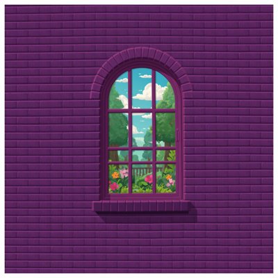 Tapisserie murale brique mauve - fenêtre