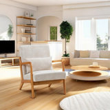 Mid-Century Modern Accent Chair With Cushion, Arm Chair Living Room Chairs With Pillow Upholstered Reading Chair Wood Frame Armchair For Living Room Bedroom Balcony