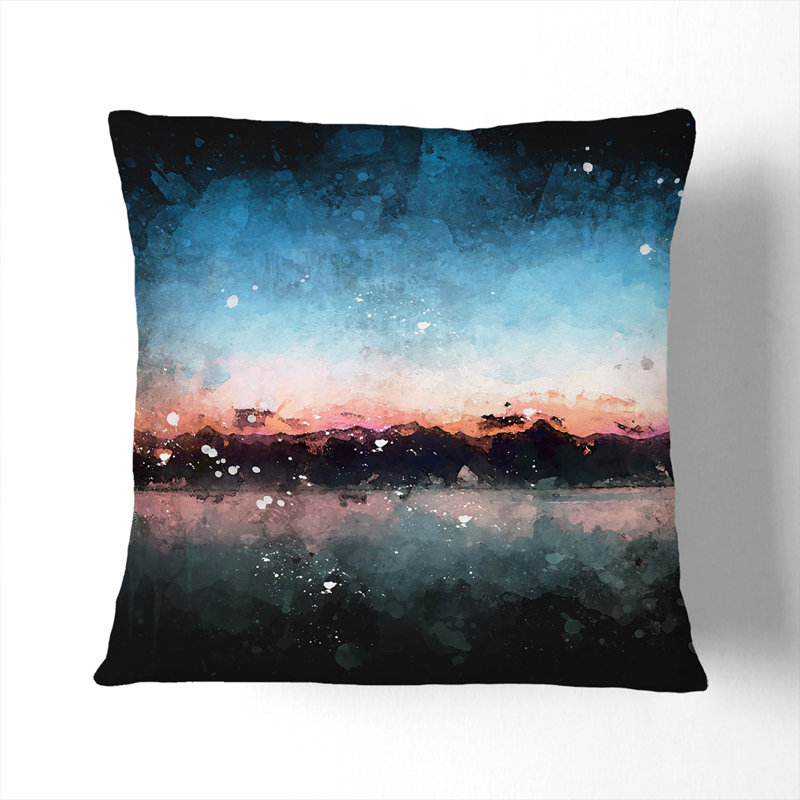 Sky Above the Mountains Paint Splash Cushion with Filling, Black, 40cm H x 40cm W x 15cm D