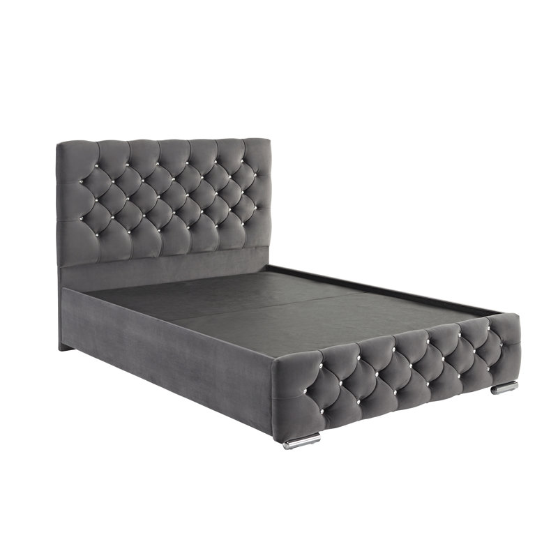 Terrence Upholstered Bed, Double (4'6), Plush Steel