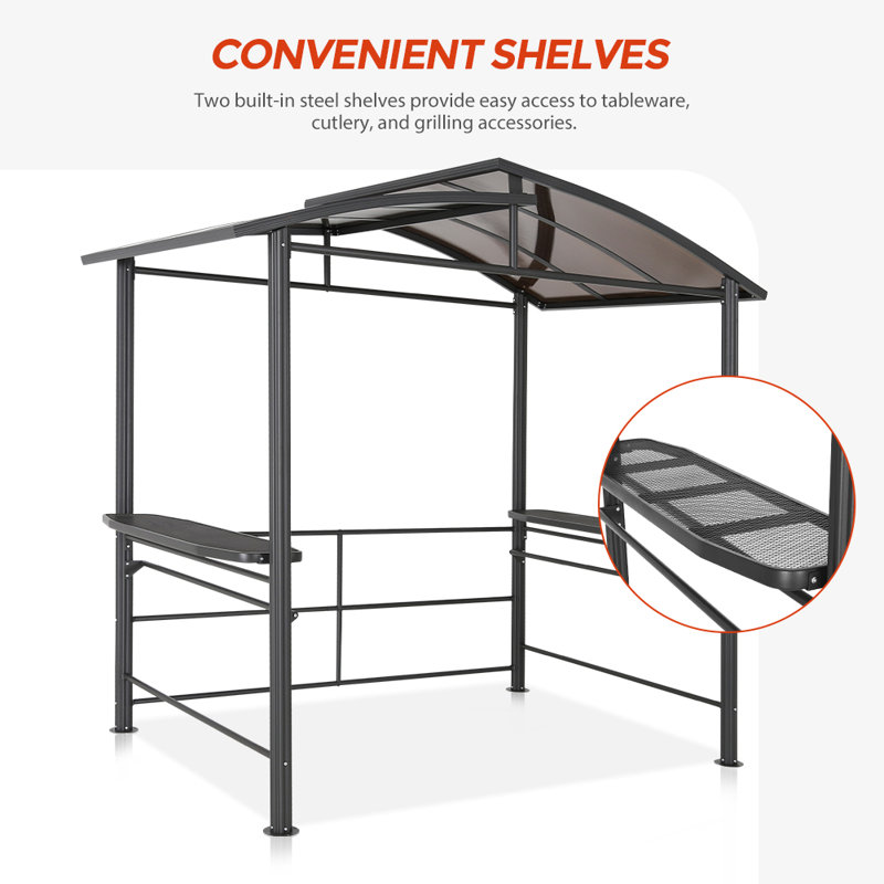 Eagle Peak 8x5 Black Steel Polycarbonate Grill Gazebo with Shelves
