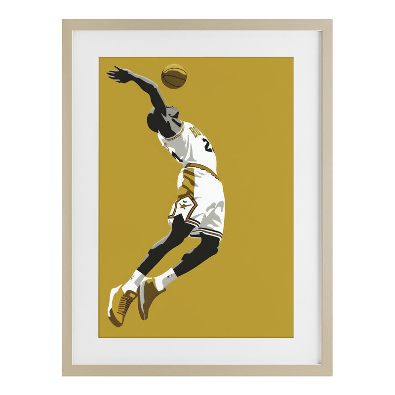 Iconic Basketball Dunk, reproduction encadrée sous verre, design par Ray Powers, Cadre de récolte en pin, H 23 po x l 17 po