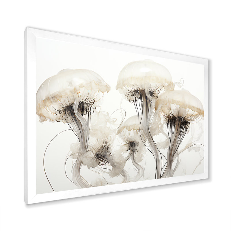 Minimalisme blanc méduse rêve II sur toile, H 12 po x l 20 po x P 1 po, Cadre simple blanc