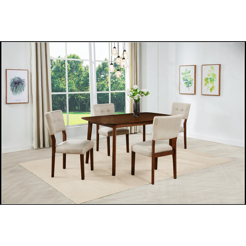 Ensemble de salle à manger 5 pièces de style Mid-Century moderne avec table rectangulaire, finition en bois chaleureux et chaises rembourrées