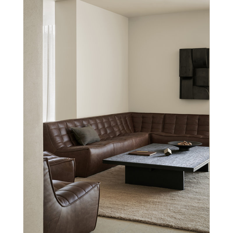 N701 Square Leather Ottoman, Chestnut