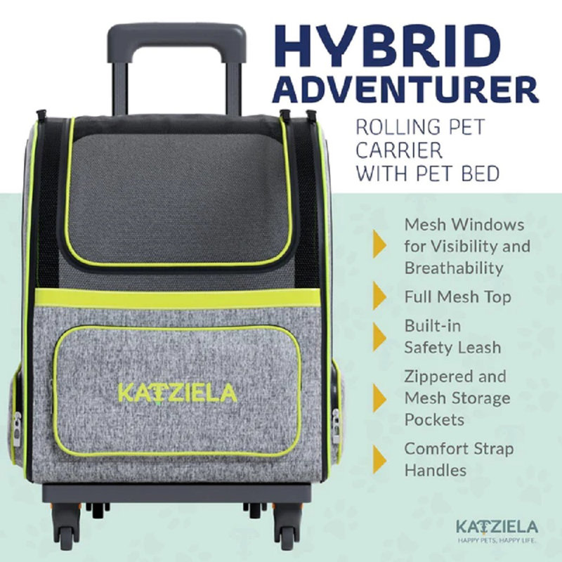 Gray and Green Soft-Sided Rolling Pet Carrier Backpack