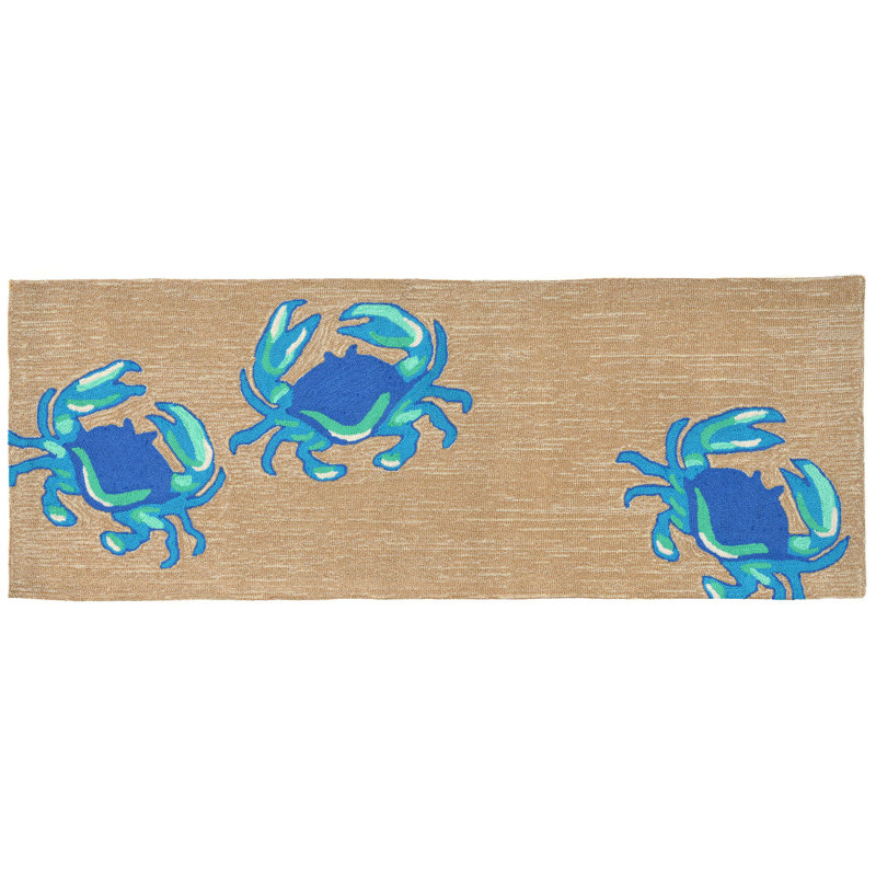 Anchoretta Water Resistant Kitchen Mat, Rectangle 2' x 5', Beige/Blue