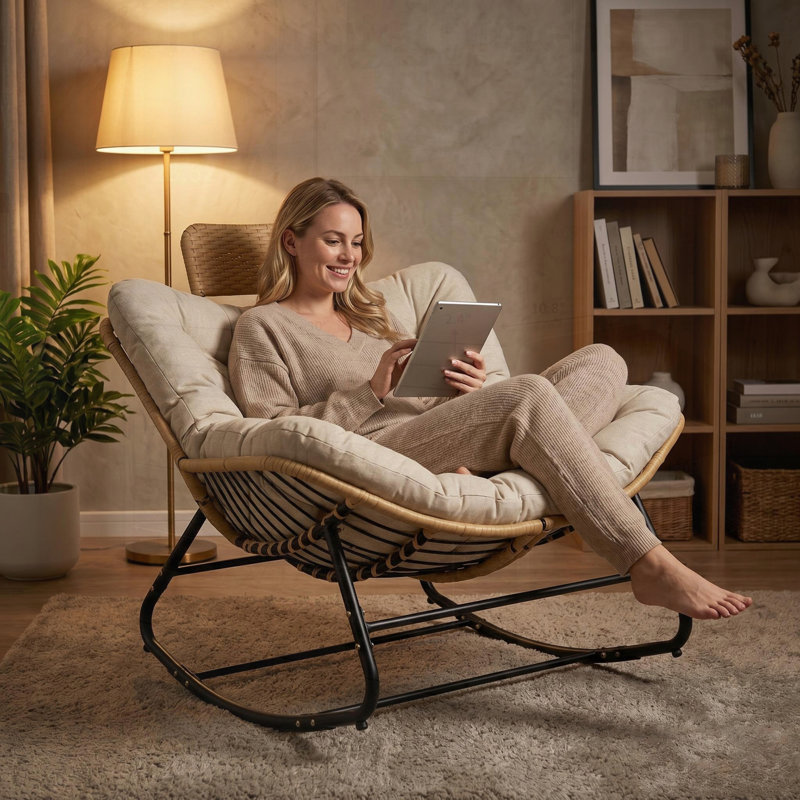 Fauteuil à bascule Papasan, khaki, Kaki
