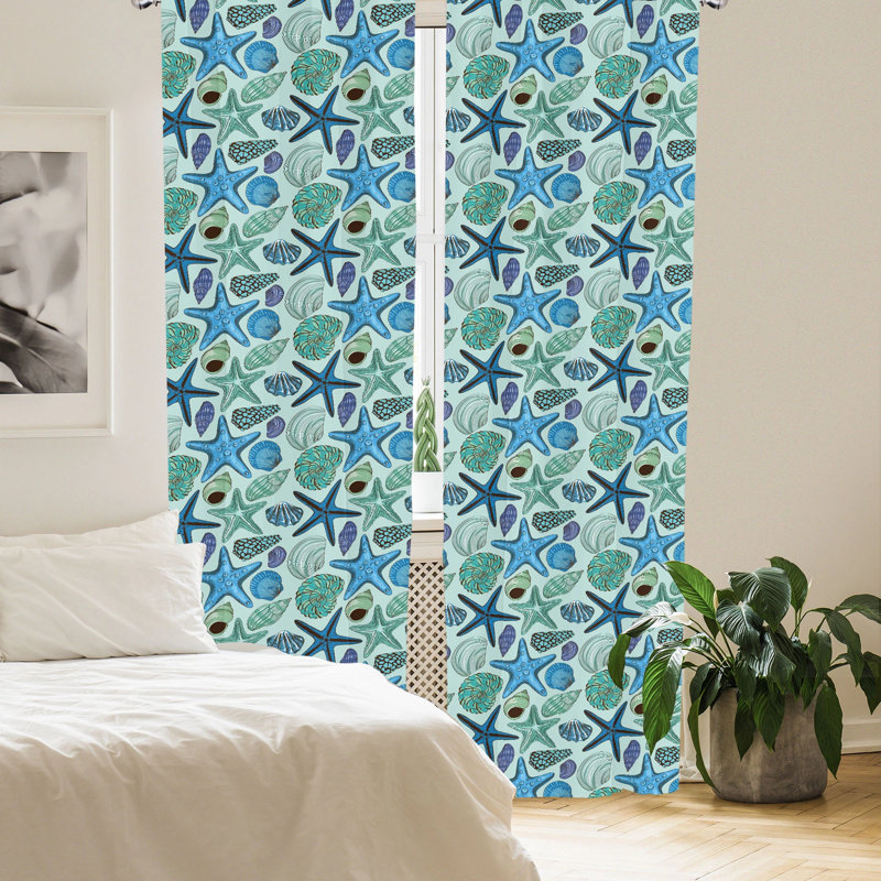 Tropical Starfish Multicolor Polyester Rod Pocket Curtain Panels